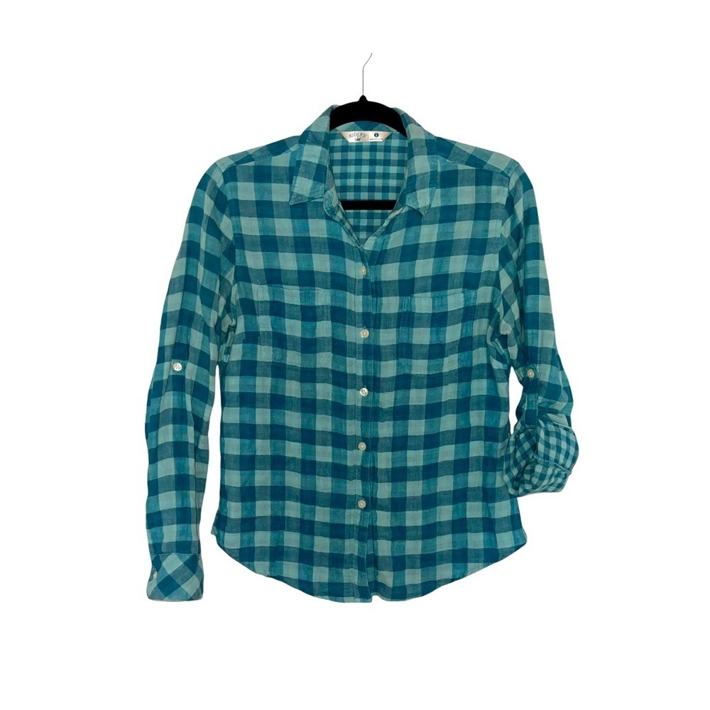 RIDERS BY LEE Blue Check Flannel Button Down Shirt with Chest Pockets S